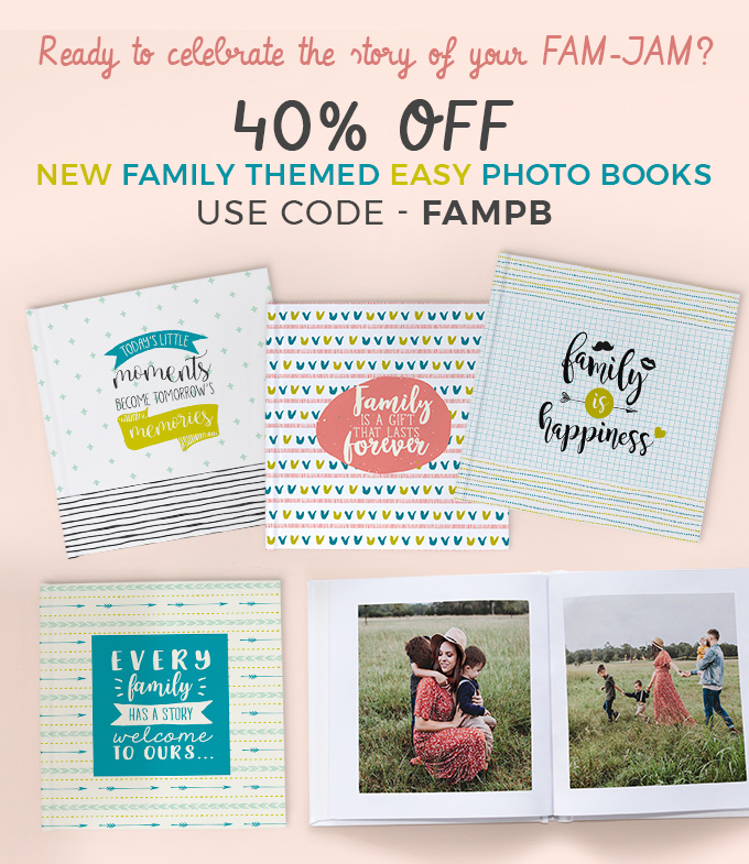 New family themed easy photo books @ 40% off, Use Code- FAMPB.