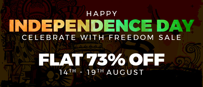 Happy Independence Day. Celebrate with FREEDOM SALE - FLAT 73% off 14th to 19th August